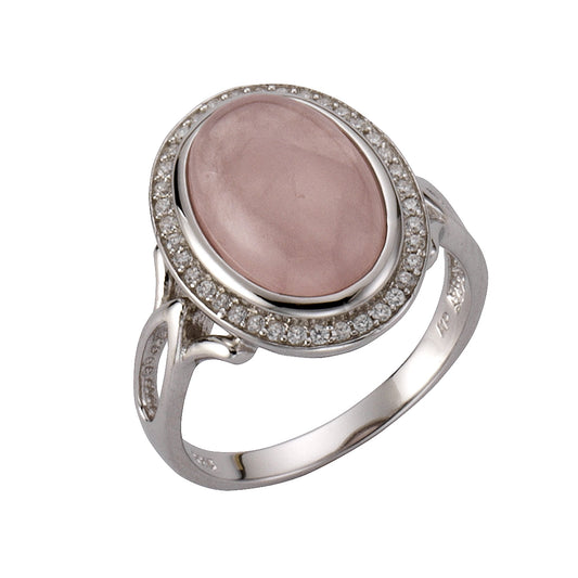 Zeeme Gemstones - Damen-Ring aus 925 Sterling Silber rhodiniert mit Rosenquarz und Zirkonia-Steinen