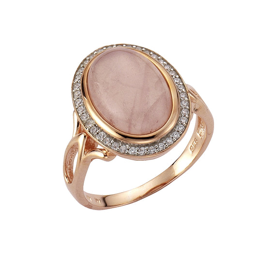 Zeeme Gemstones - Damen-Ring aus 925 Sterling Silber rosé-vergoldet mit Rosenquarz und Zirkonia