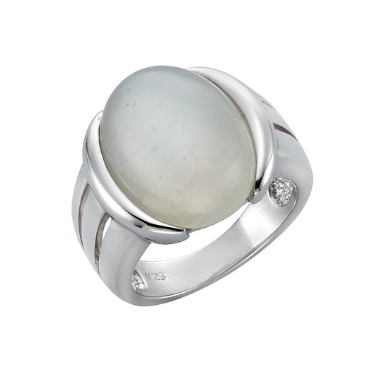 Zeeme Gemstones - Damen-Ring aus 925 Sterling Silber rhodiniert mit Mondstein weiß 16x12mm