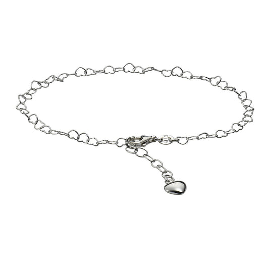 Echtschmuck Fusskette Damen 925 Silber Herzmotiv 23-26cm 23-26cm