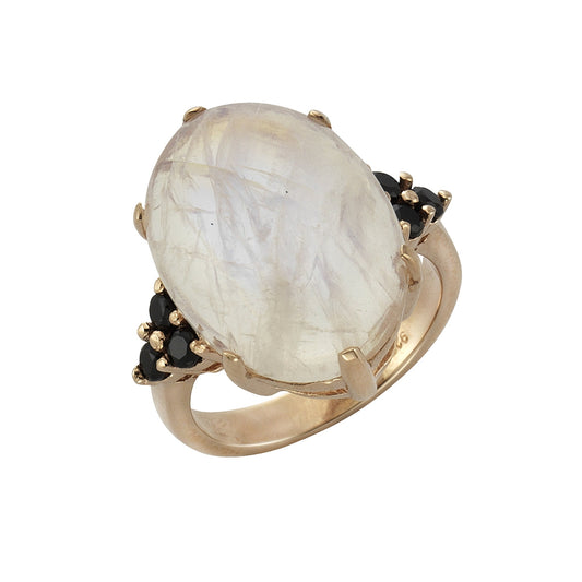 ZEEme Jewelry - Damen Ring 925/- Sterling Silber rot vergoldet Mondstein und Spinell schwarz