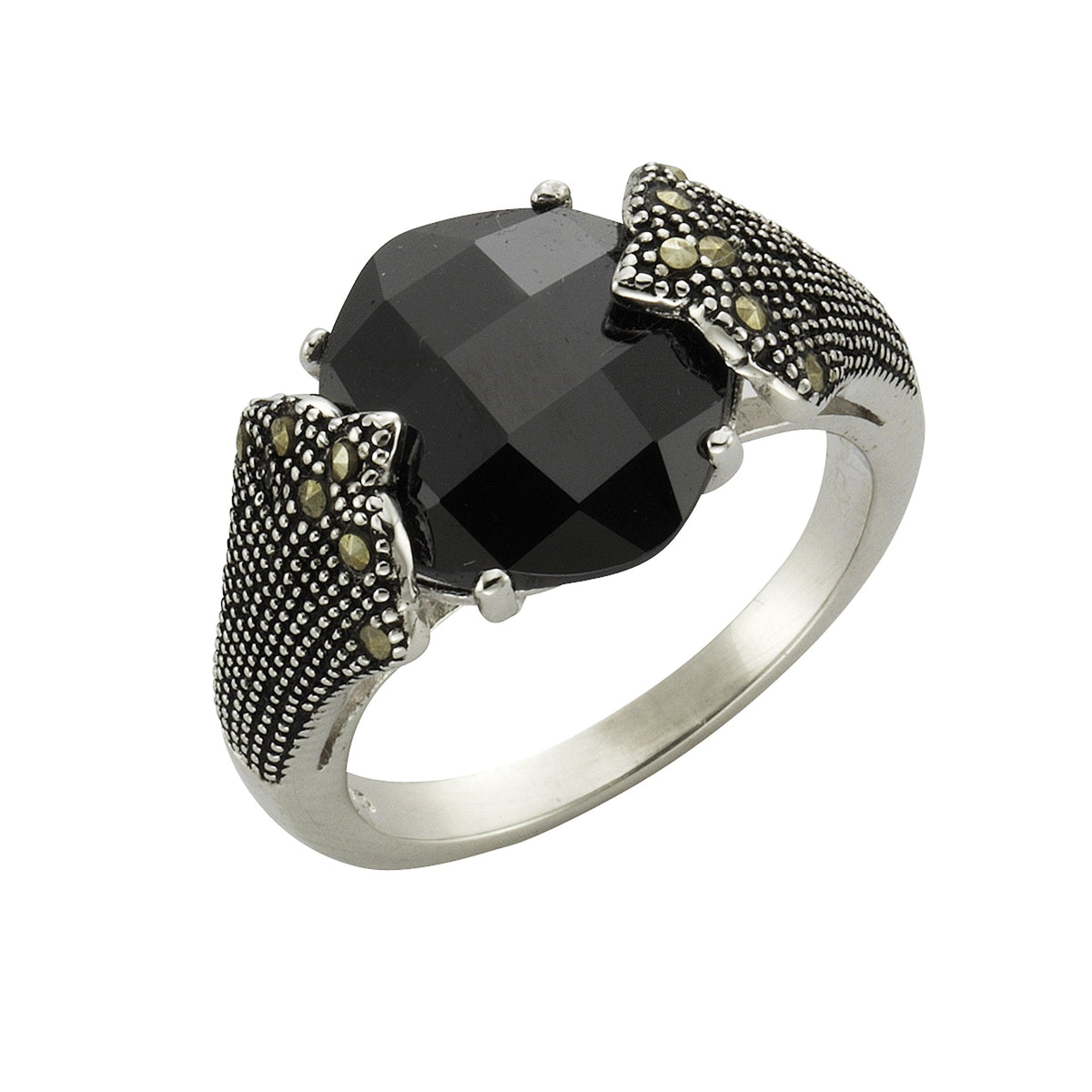 ZEEme Jewelry - Damen Ring 925/- Sterling Silber rhodiniert Markasit und Achat schwarz