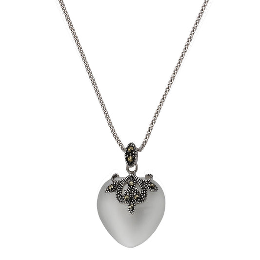 Zeeme Gemstones - Damen-Halskette aus 925 Sterling Silber oxydiert 45cm lang mit Markasit und Katzenauge
