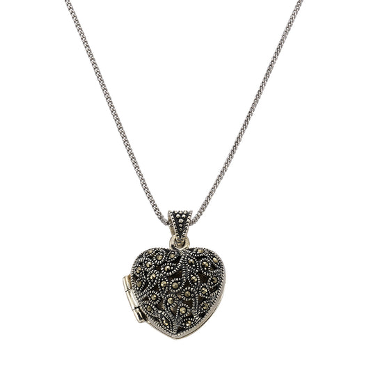 Zeeme Gemstones - Damen-Halskette aus 925 Sterling Silber rhodiniert 45cm lang Medaillon mit 25 Markasit-Steinen