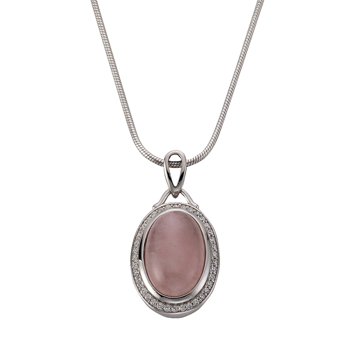 Halskette Schlangenkette 925/- Sterling Silber rhodiniert 47,0cm Rosenquarz