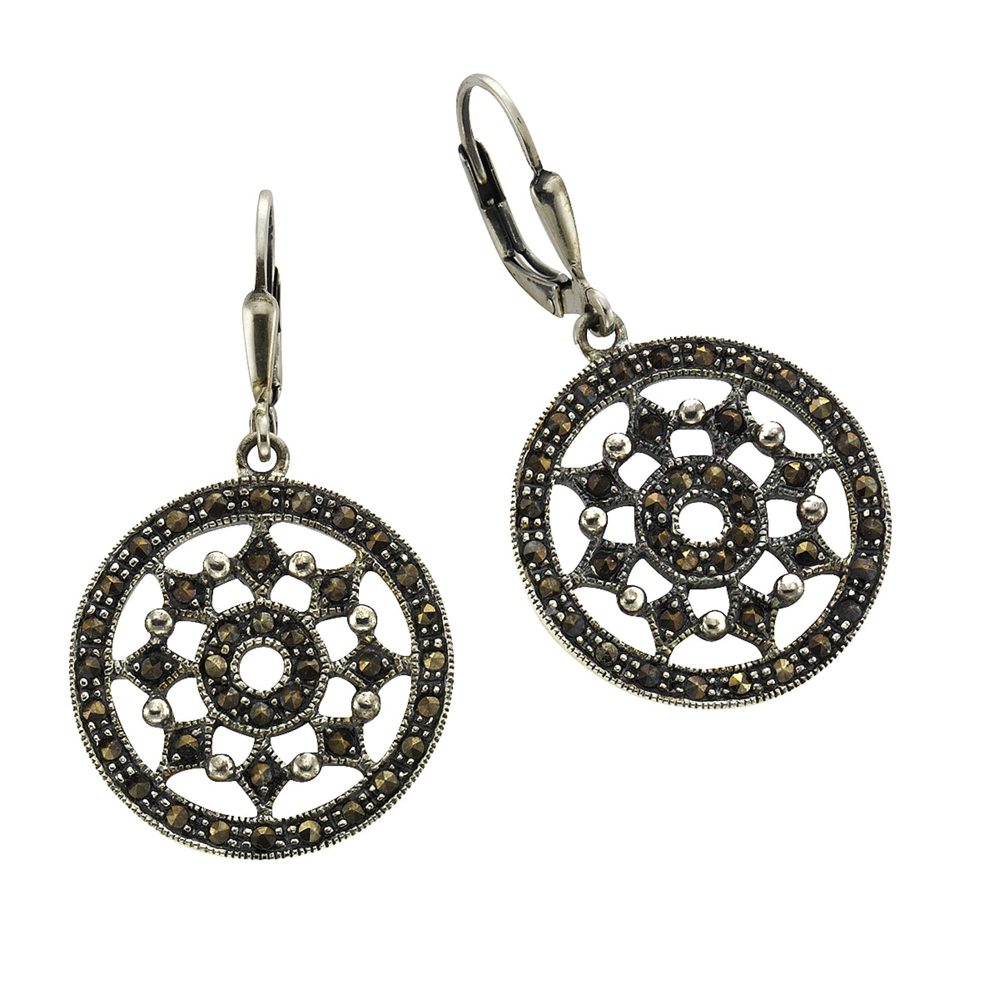 Ohrringe 925/- Sterling Silber oxydiert 3,8cm Markasit
