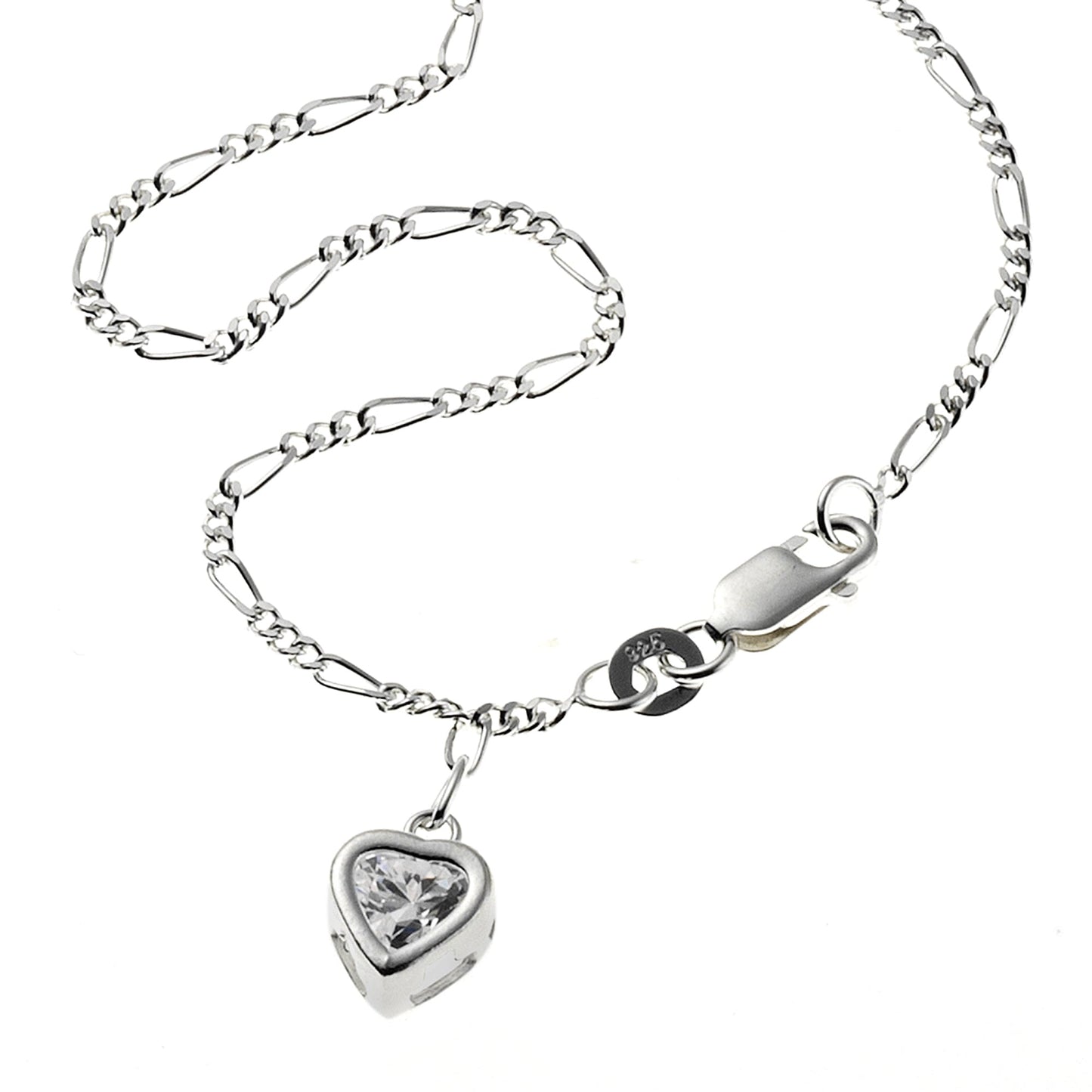 Fußkette Figarokette 925/- Sterling Silber 25cm Zirkonia