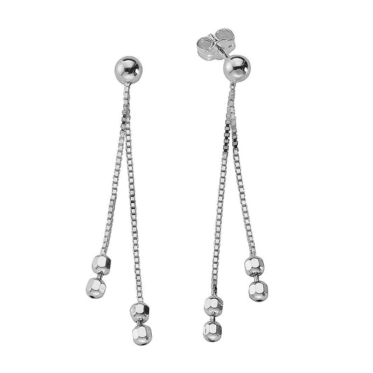 Zeeme Basic - Damen-Ohrringe aus 925 Sterling Silber rhodiniert mit Silber-Kugeln 4,3cm lang