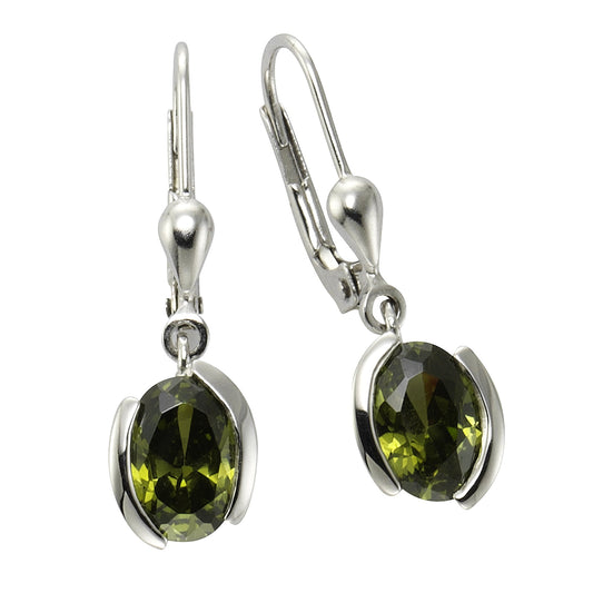 Zeeme Basic - Damen-Ohrhänger aus 925 Sterling Silber rhodiniert mit Zirkonia-Steinen olivefarben 26mm lang