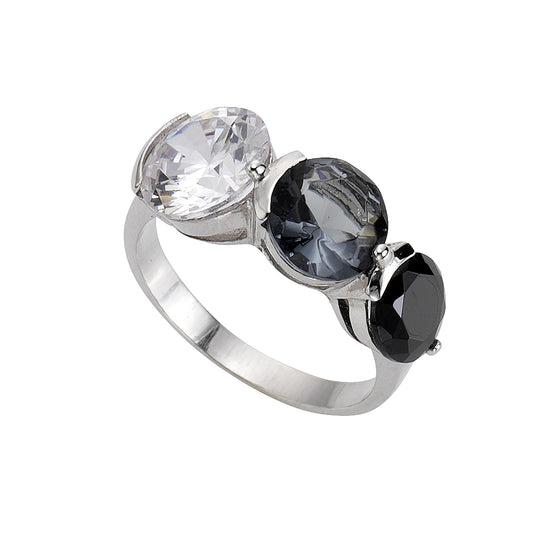 Zeeme Silver - Ring 925 Sterling Silber Zirkonia schwarz weiß grau