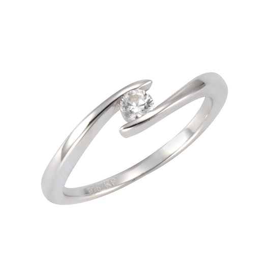 Zeeme Silver - Damen-Ring aus 925 Sterling Silber rhodiniert mit weißem Zirkonia-Stein