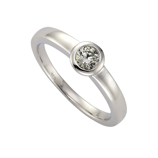Zeeme Silver - Damen-Ring aus 925 Sterling Silber rhodiniert mit weißem Zirkonia-Stein