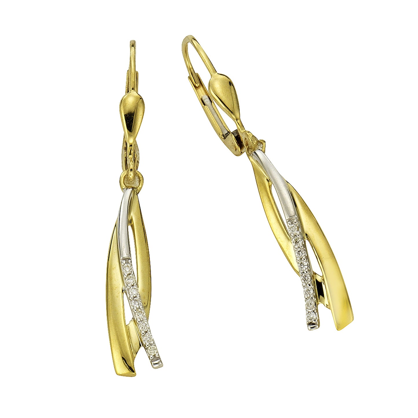 Ohrhänger 333/- Gold rhodiniert (teil) 3,6 cm Brillant 0,08ct.