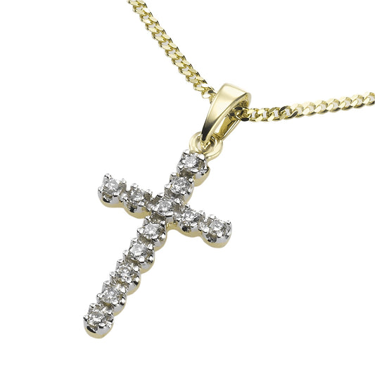Diamonds by Ellen K. - Damen-Halskette aus 585 Gelbgold Kreuz-Motiv 45/42cm lang mit 12 natürlichen Diamanten zus. 0,12ct.