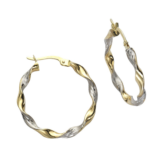 Fascination by Ellen K. - Damen-Ohrringe Gold 333 Creolen zweifarbig glanz matt diamantiert