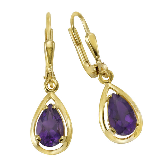 Fascination by Ellen K. - Damen-Ohrhänger aus 333 Gelbgold 27mm lang mit echtem Amethyst