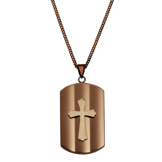 ZEEme Stainless Steel - Anhänger mit Kette Edelstahl 50cm lang Platte mit Kreuz