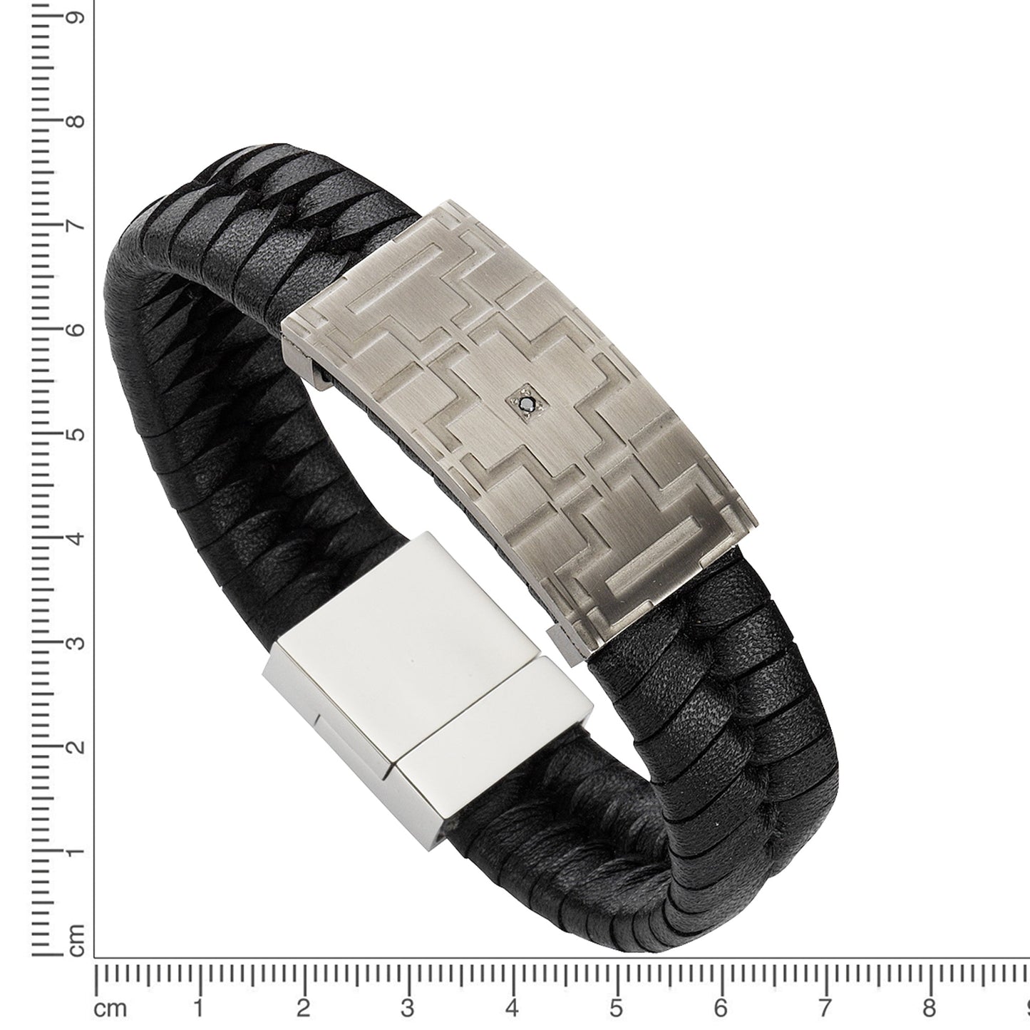 Armband Lederband Edelstahl 21cm Zirkonia