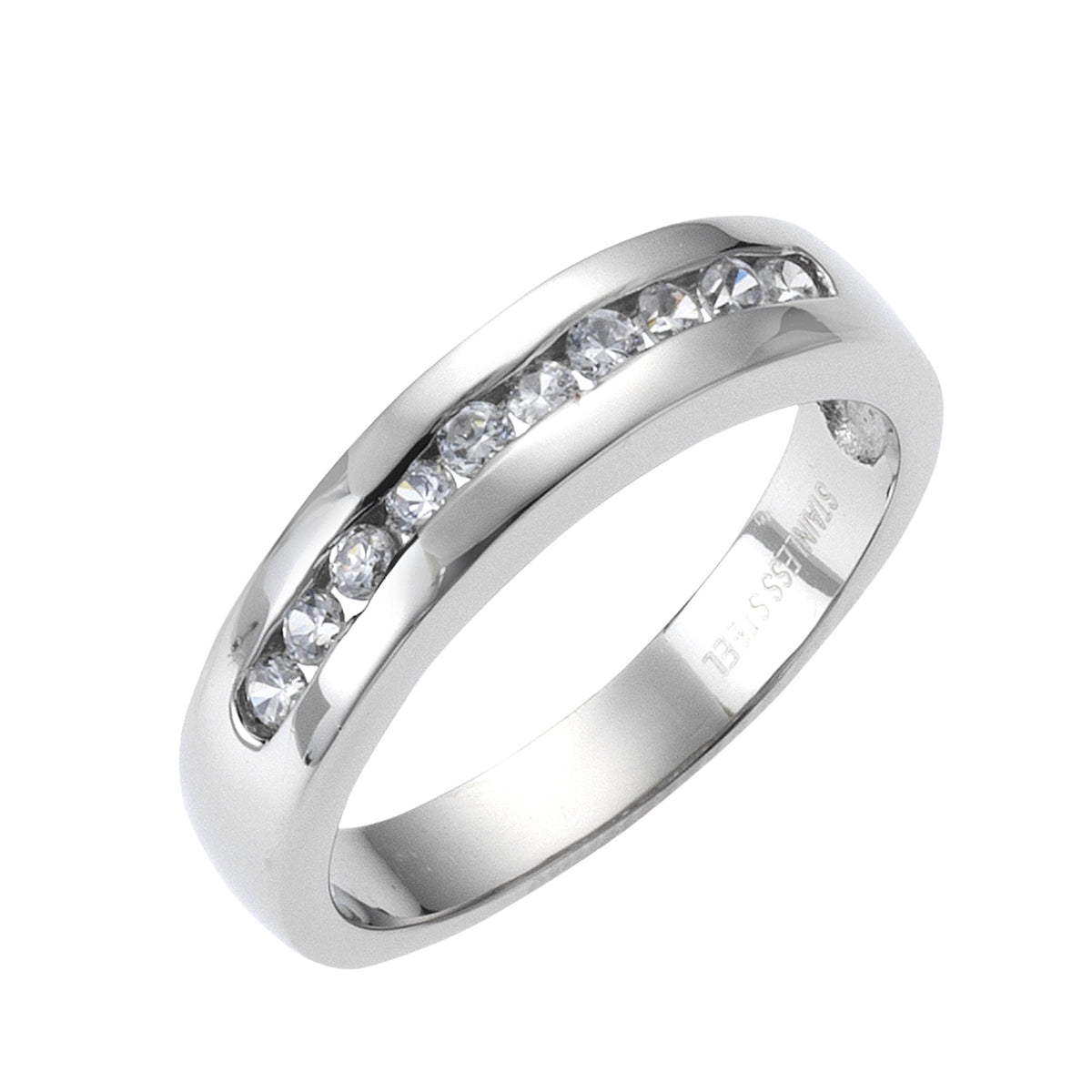 ZEEme Stainless Steel - Damen-Ring Edelstahl hochglanzpoliert Zirkonia weiß