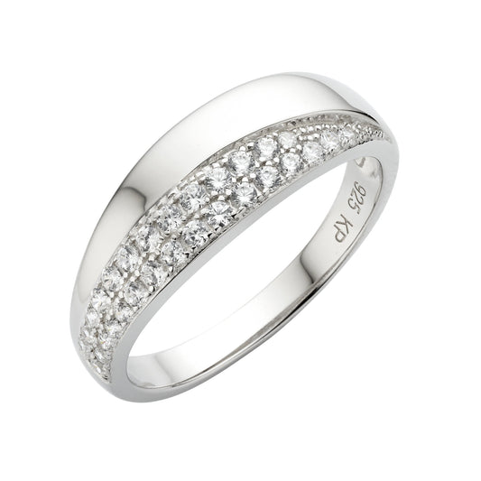 Zeeme Silver - Damen-Ring aus 925 Sterling Silber mit weißen Zirkonia-Steinen 7,5mm breit