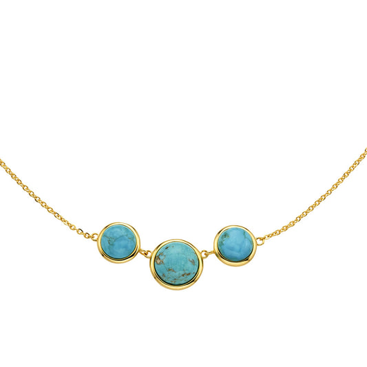 Zeeme Gemstones - Damen-Halskette aus 925 Sterling Silber vergoldet 45+3cm lang mit 3x rek. Türkis-Steinen