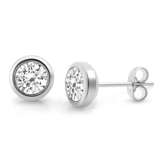 Zeeme Stainless Steel - Damen-Ohrstecker aus Edelstahl mit weißem Zirkonia-Stein 6mm