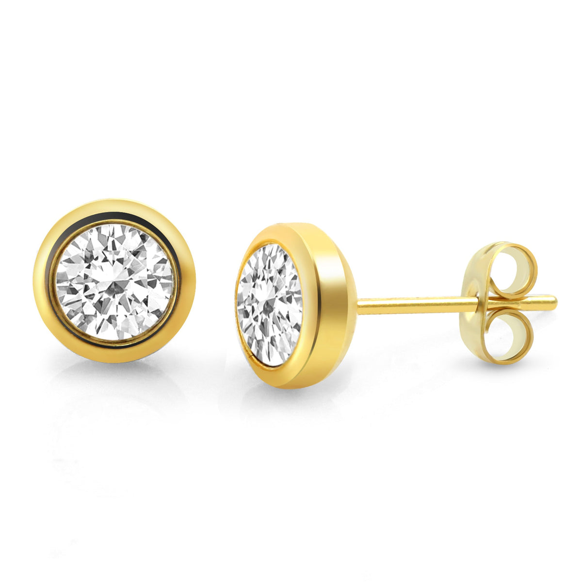 Zeeme Stainless Steel - Damen-Ohrstecker aus Edelstahl vergoldet mit weißem Zirkonia-Stein 6mm