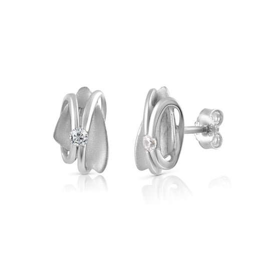 Ohrringe Silber 925 rhodiniert Ohrstecker rhodiniert mit 12mm Länge und weißen Zirkonia