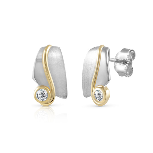 Ohrstecker aus 925 Sterling Silber rhodiniert und vergoldet mit 8mm Breite, 14mm Länge und je einem weißen Zirkonia