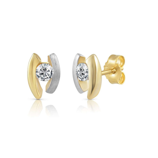 Schmuck Ohrstecker Damen 333 Gold zweifarbig Zirkonia weiß 0,8cm, 1 Paar günstig kaufen