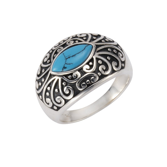 Zeeme Gemstones - Damen-Ring aus 925 Sterling Silber oxidiert mit rec. Türkis 5x10mm