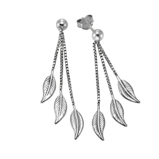 Zeeme Silver - Damen-Ohrhänger aus 925 Sterling Silber rhodiniert 41mm lang mit Blatt-Motiven