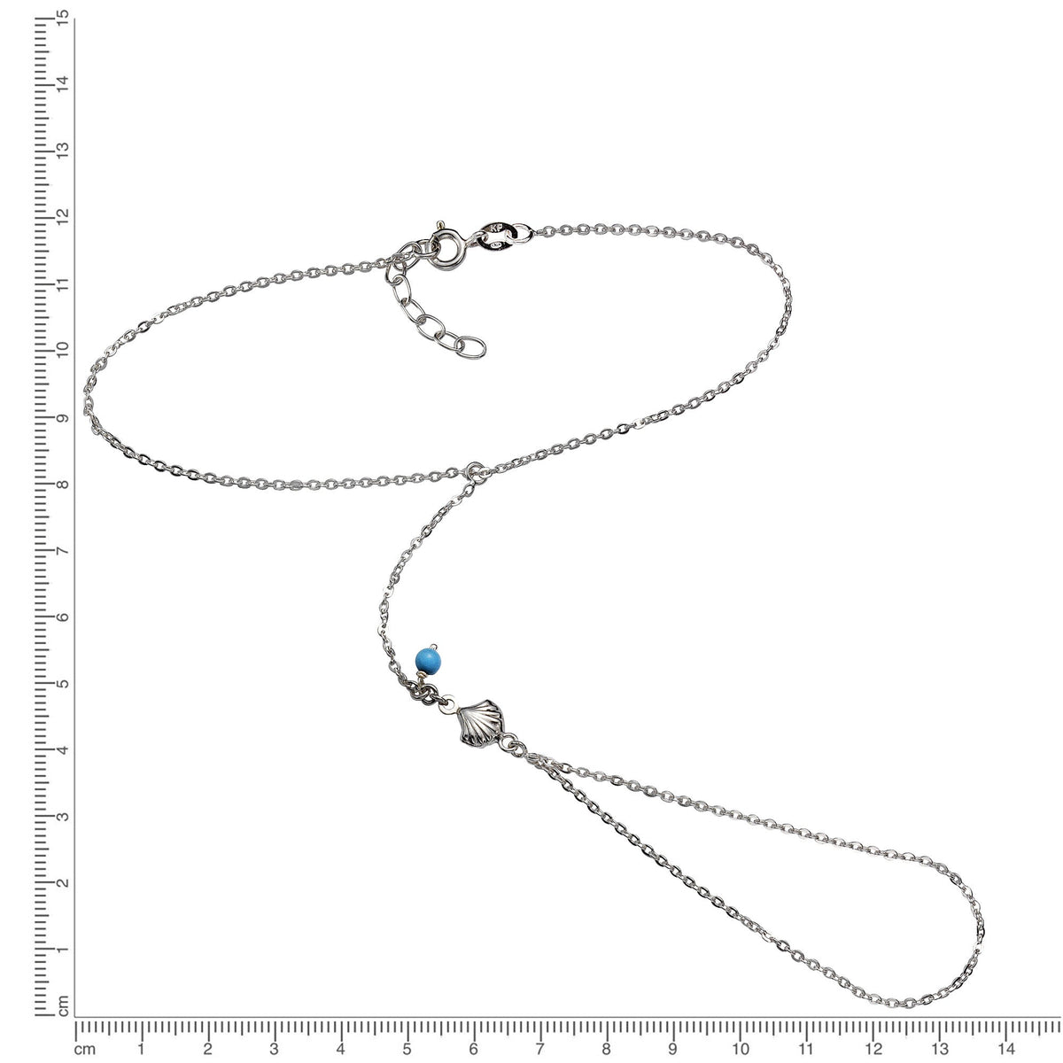 Fußkette Ankerkette 925/- Sterling Silber rhodiniert 25,0cm Türkis