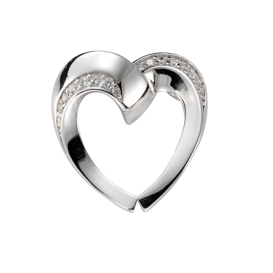 Anhänger in Herzform aus 925 Silber rhodiniert mit 15 weißen Zirkonia-Steinen und 1,9cm Länge