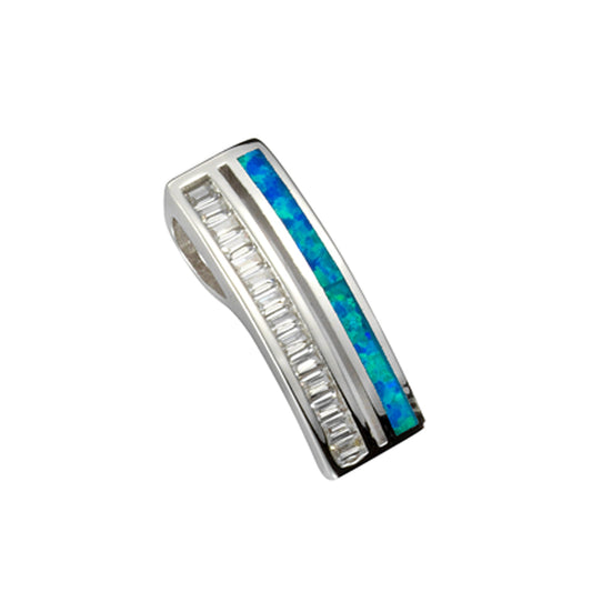 Anhänger 925/- Sterling Silber mit einem synth. Opal und 14 weißen Zirkonia-Steinen
