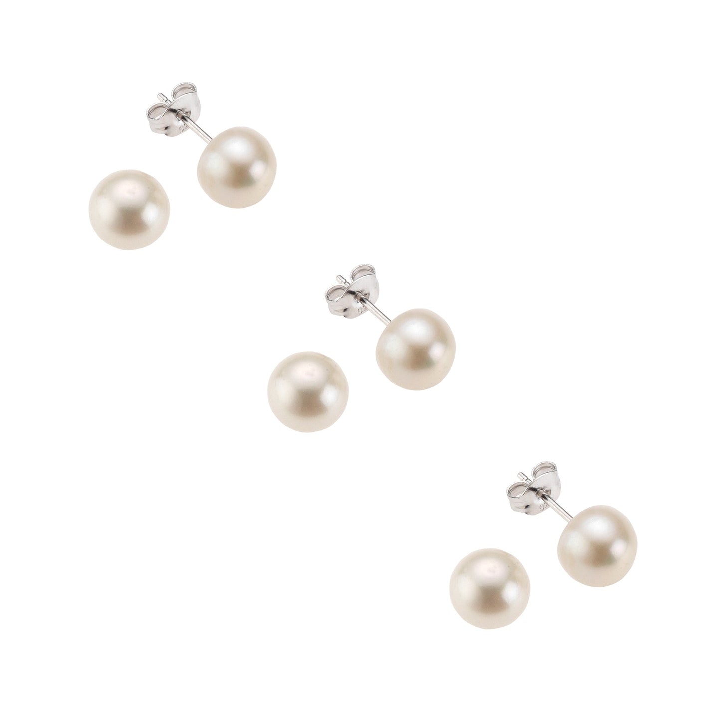 Ohrstecker 3er-Set 925/- Sterling Silber rhodiniert 1,2cm Süßwasserzuchtperle