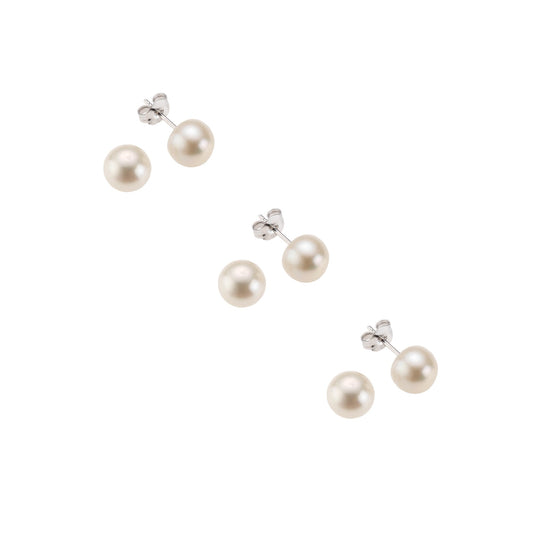 Ohrringe 925 Silber rhodiniert - Perlohrsctecker Set (3 Paar). Die Süßwasserzuchtperlen haben einen Durchmesser von 4mm.