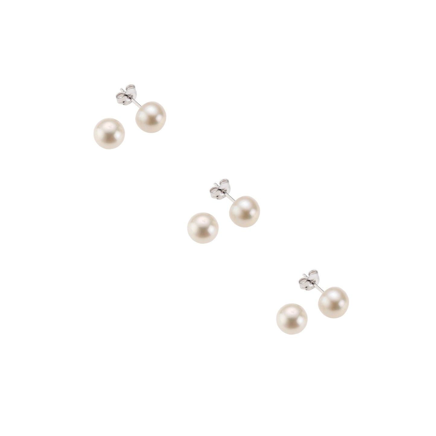 Ohrstecker 3er-Set 925/- Sterling Silber rhodiniert 1,2cm Süßwasserzuchtperle