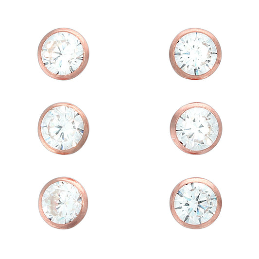 Ohrstecker-Set (3 Paar) aus 925 Silber rotvergoldet, Kelch mit Zirkonia und 4mm Durchmesser