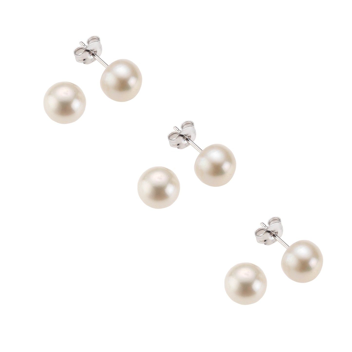 Ohrstecker 3er-Set 925/- Sterling Silber rhodiniert 1,2cm Süßwasserzuchtperle