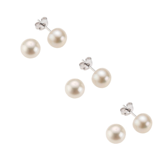 Ohrringe 925 Silber rhodiniert - Perlohrsctecker Set (3 Paar). Die Süßwasserzuchtperlen haben einen Durchmesser von 7mm.