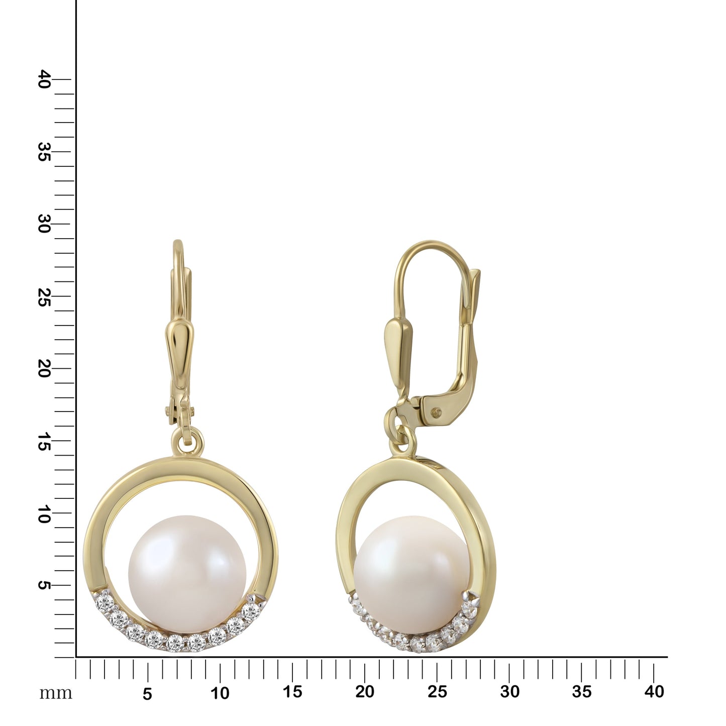 Ohrringe 375/- Gold rhodiniert (teil) 2,9cm Zirkonia