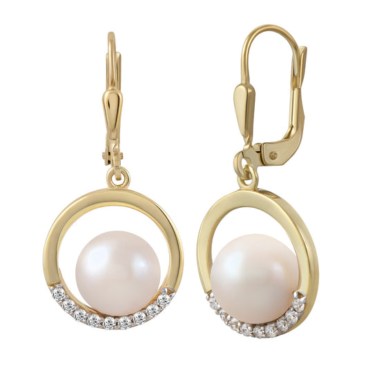 Fascination by Ellen K. - Damen-Ohrhänger 375 Gelbgold zweifarbig mit weißer Perle 8-8,5mm und Zirkonia weiß