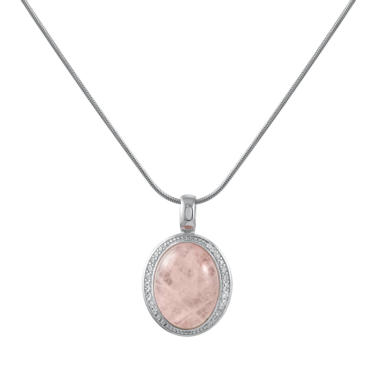 Halskette Schlangenkette 925/- Sterling Silber rhodiniert 47,0cm Rosenquarz 9,1ct.