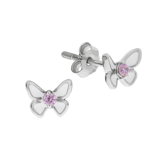 Zeeme for Kids - Kinder-Ohrringe aus 925 Sterling Silber rhodiniert Motiv Schmetterling mit pinken Zirkonia