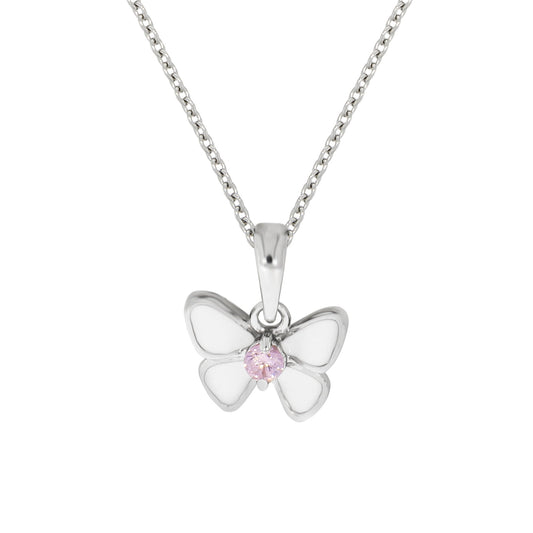 Zeeme for Kids - Kinder-Halskette 925 Sterling Silber rhodiniert 38/36cm Zirkonia pink Schmetterling