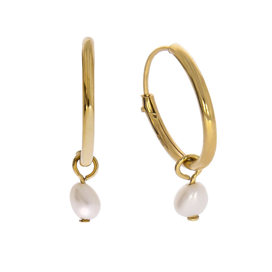 Zeeme Pearls - Damen-Ohrringe aus Sterling Silber 925 vergoldet mit weißen Perlen 3x5mm groß