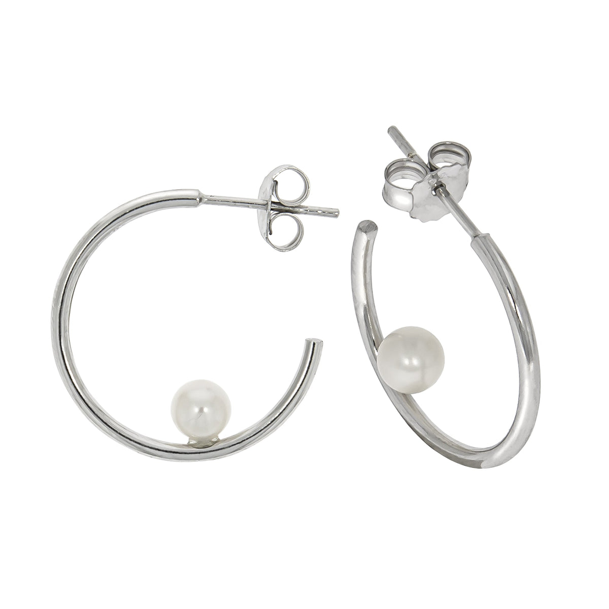 Creolen 925/- Sterling Silber rhodiniert 2,2cm Süßwasserzuchtperle