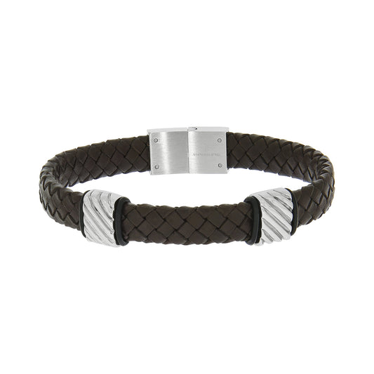 Zeeme Stainless Steel - Armband Leder braun mit Verschluss und zwei Beads aus Edelstahl. Das Lederarmband hat eine Länge von 21,5cm.