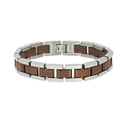 Zeee Stainless Steel - Herren-Armband aus Edelstahl zweifarbig glanz matt 21cm lang